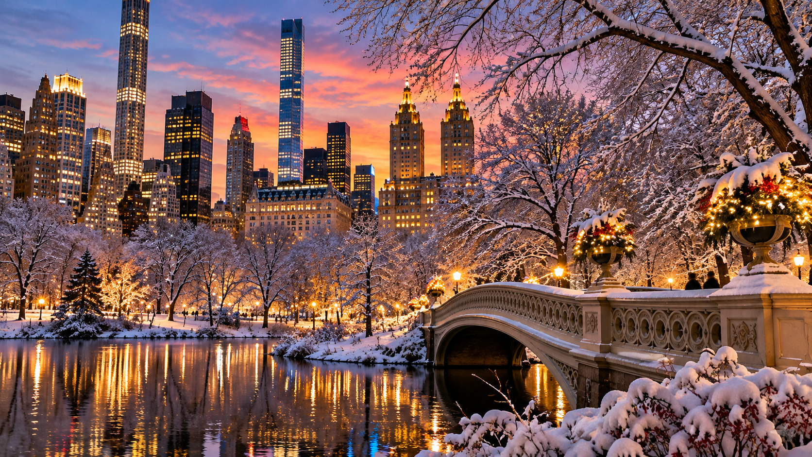 coucher de soleil enneigé à central park