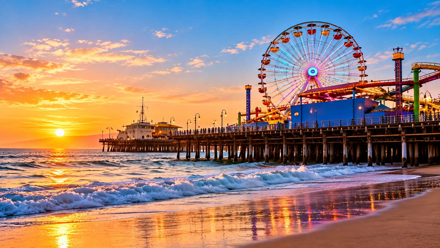 jetée de santa monica au coucher du soleil