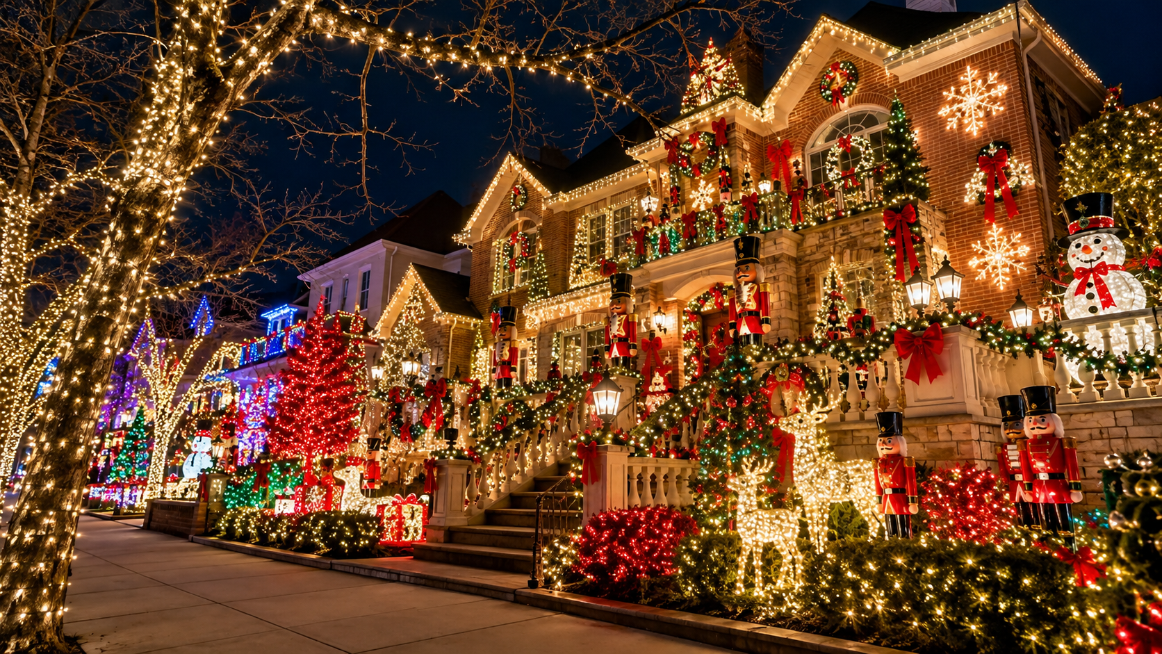 maison illuminée de noël dans la nuit